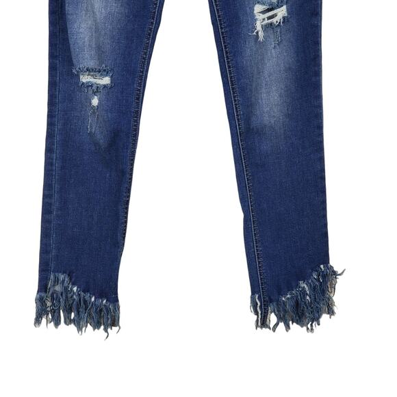Free People Womens Raw Hem High Rise Skinny Jeans Size 26 FP Fringe Crop Ankle - Picture 2 of 7